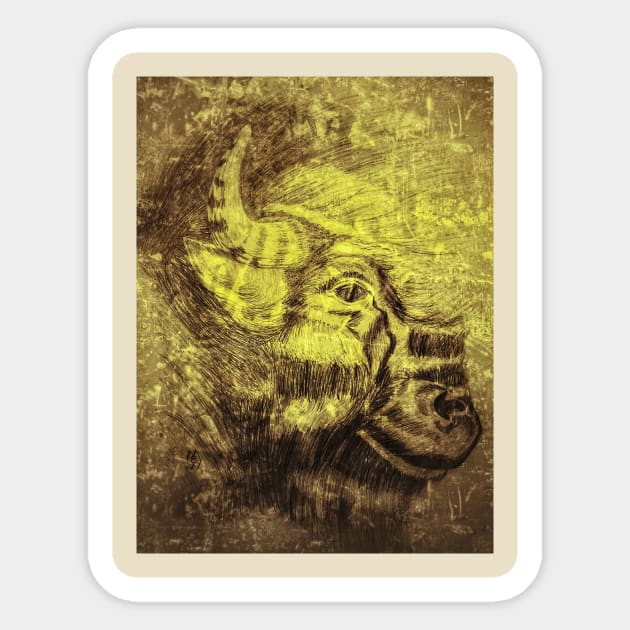 Buffalo head in grunge Sticker by Matt Starr Fine Art